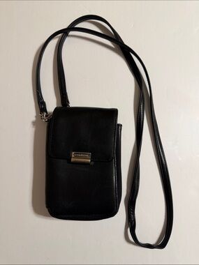 Liz Claiborne Black Crossbody Leather Phone Purse Wallet with Silver Hardware